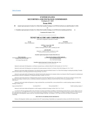 Thumbnail Tenet Healthcare 10-K Annual Report 2016