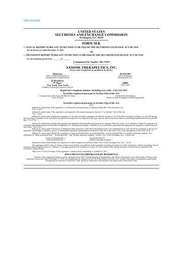 Vorschaubild Axsome Therapeutics
 10-K Jahresbericht 2016