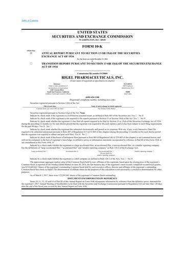 Thumbnail Rigel Pharmaceuticals 10-K Annual Report 2016