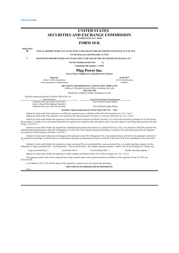 Thumbnail Plug Power 10-K Annual Report 2016