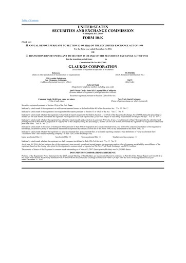 Thumbnail Glaukos 10-K Annual Report 2016