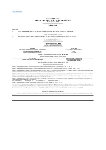 Thumbnail T2 Biosystems
 10-K Annual Report 2016