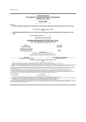 Thumbnail Syros Pharmaceuticals
 10-K Annual Report 2016