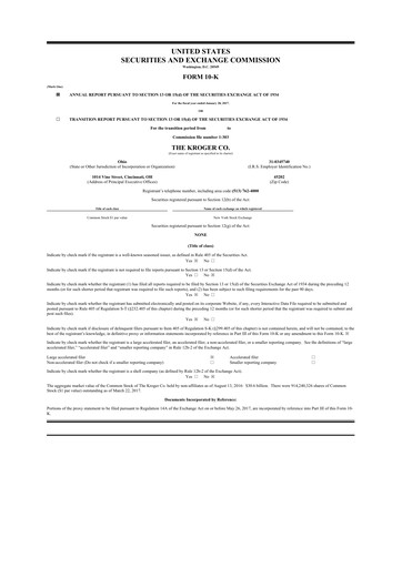 Thumbnail Kroger 10-K Annual Report 2016