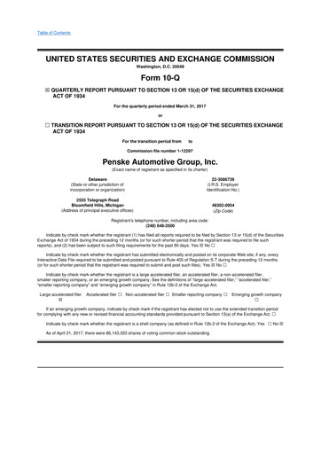 Thumbnail Penske Automotive Group 10-Q Quarterly Report FY2017 