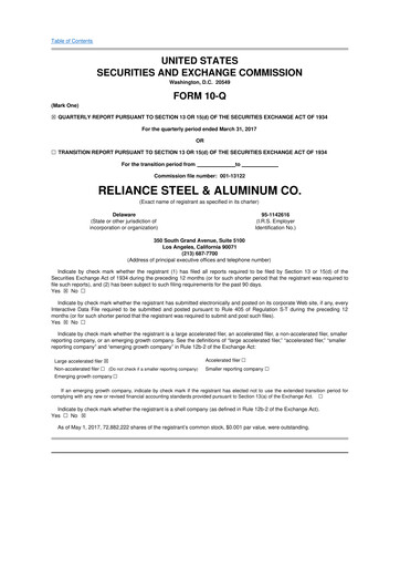 Thumbnail Reliance


 10-Q Quarterly Report FY2017 