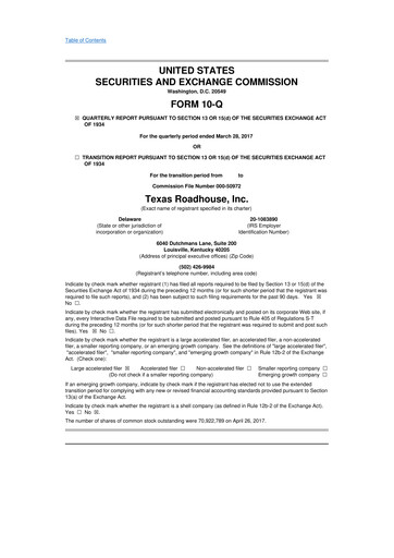 Thumbnail Texas Roadhouse
 10-Q Quarterly Report FY2017 