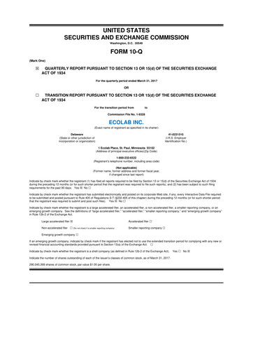 Thumbnail Ecolab 10-Q Quarterly Report FY2017 