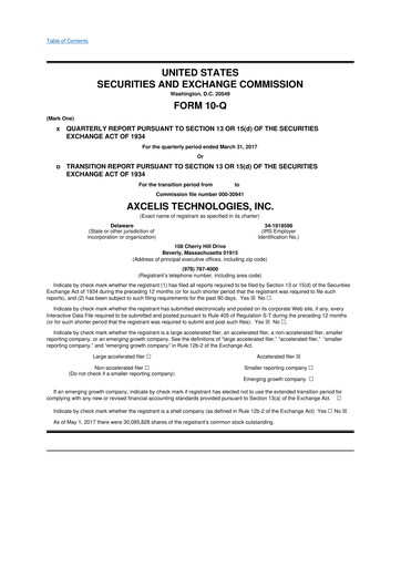 Thumbnail Axcelis Technologies
 10-Q Quarterly Report FY2017 