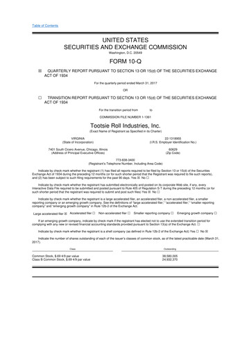 Thumbnail Tootsie Roll Industries
 10-Q Quarterly Report FY2017 