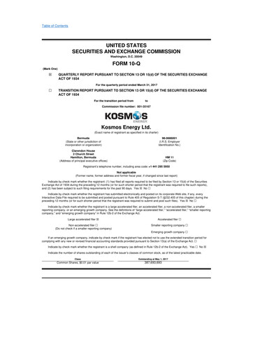 Miniature Kosmos Energy 10-Q Rapport trimestriel 2017 