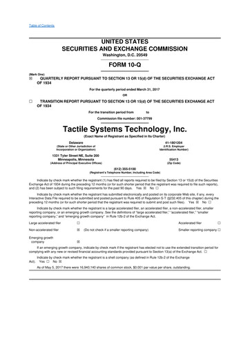 Thumbnail Tactile Medical 10-Q Quarterly Report FY2017 