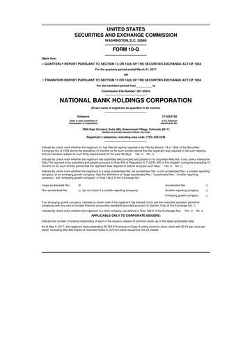 Thumbnail National Bank Holdings
 10-Q Quarterly Report FY2017 