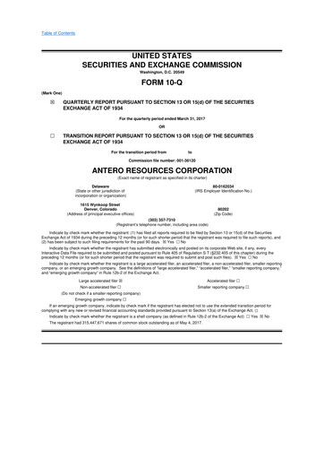 Vorschaubild Antero Resources
 10-Q Quartalsbericht 2017 