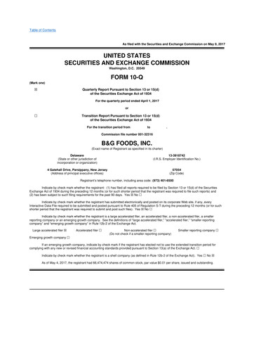 Miniature B&G Foods

 10-Q Rapport trimestriel 2017 