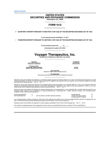 Miniature Voyager Therapeutics
 10-Q Rapport trimestriel  