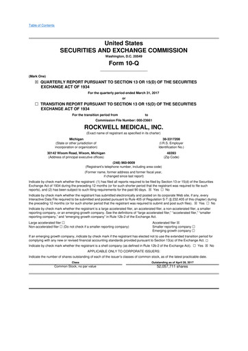Vorschaubild Rockwell Medical
 10-Q Quartalsbericht  