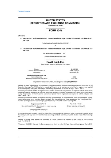 Thumbnail Royal Gold
 10-Q Quarterly Report FY2017 