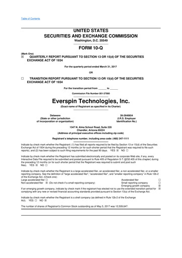Miniature Everspin Technologies 10-Q Rapport trimestriel 2017 