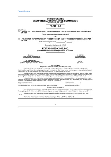 Miniature Editas Medicine
 10-Q Rapport trimestriel 2017 