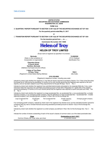 Thumbnail Helen of Troy 10-Q Quarterly Report FY2018 