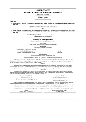 Thumbnail Ingredion 10-Q Quarterly Report FY2017 