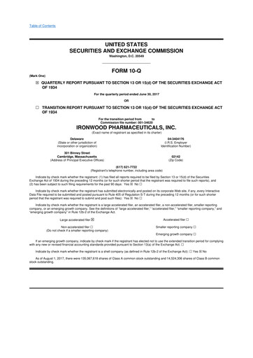 Miniature Ironwood Pharmaceuticals
 10-Q Rapport trimestriel 2017 
