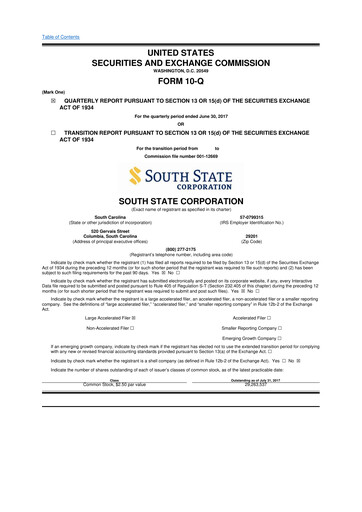Thumbnail South State Corp 10-Q Quarterly Report FY2017 