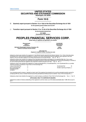 Thumbnail Peoples Financial Services 10-Q Quarterly Report FY2017 