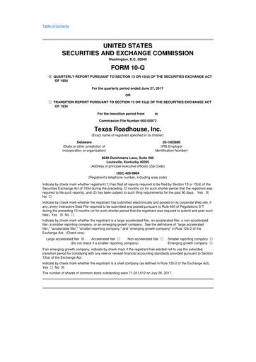 Thumbnail Texas Roadhouse
 10-Q Quarterly Report FY2017 