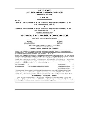 Thumbnail National Bank Holdings
 10-Q Quarterly Report FY2017 