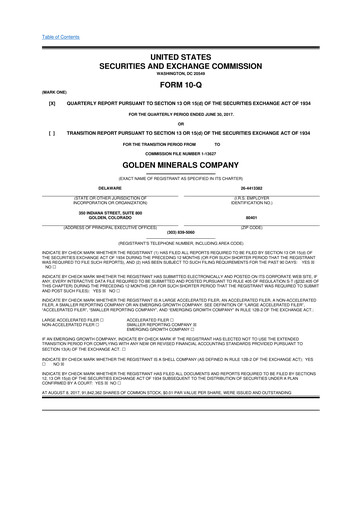 Thumbnail Golden Minerals
 10-Q Quarterly Report FY2017 