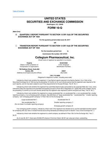 Miniature Collegium Pharmaceutical
 10-Q Rapport trimestriel 2017 