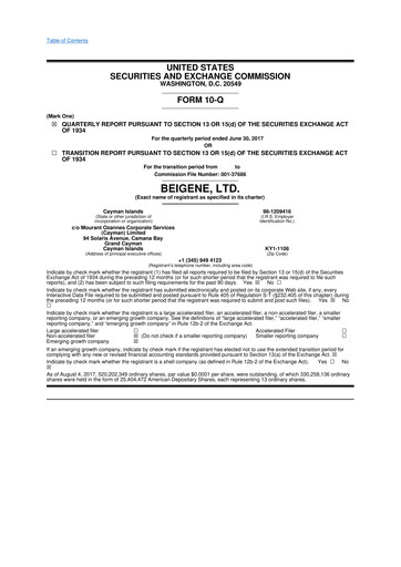 Vorschaubild BeOne Medicines 10-Q Quartalsbericht 2017 