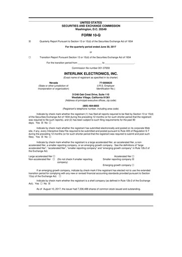 Thumbnail Interlink Electronics 10-Q Quarterly Report FY 