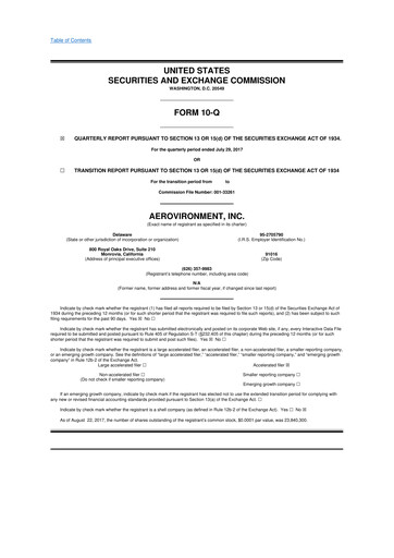 Thumbnail AeroVironment 10-Q Quarterly Report FY2018 
