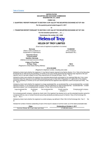 Thumbnail Helen of Troy 10-Q Quarterly Report FY2018 