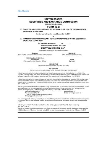 Thumbnail First Hawaiian Bank
 10-Q Quarterly Report FY2017 