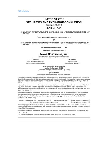 Thumbnail Texas Roadhouse
 10-Q Quarterly Report FY2017 