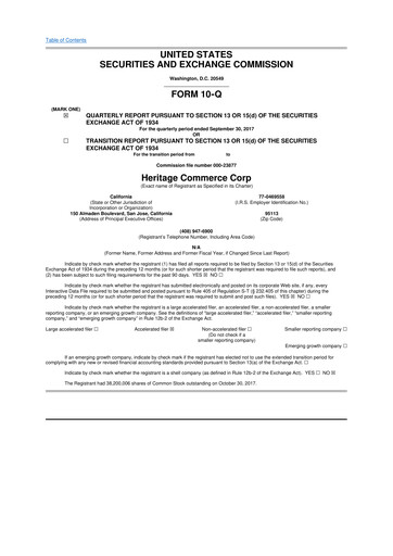 Thumbnail Heritage Commerce 10-Q Quarterly Report FY2017 