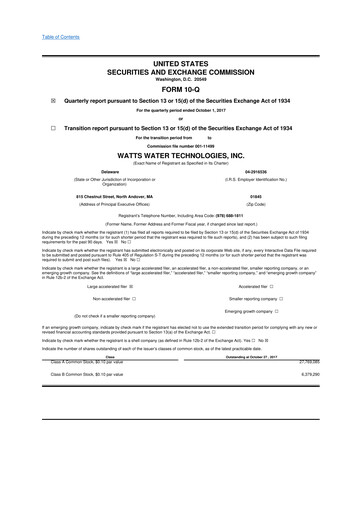 Thumbnail Watts Water Technologies
 10-Q Quarterly Report FY2017 