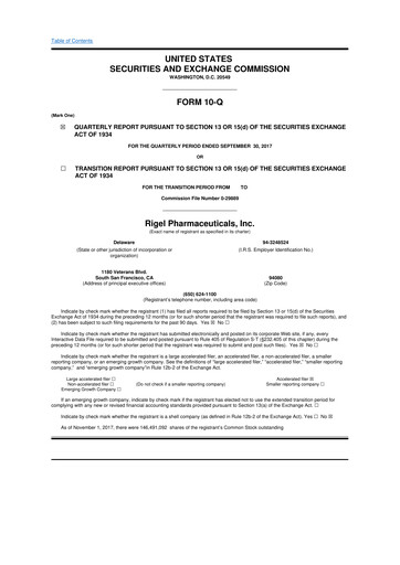 Thumbnail Rigel Pharmaceuticals 10-Q Quarterly Report FY2017 