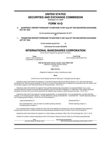 Thumbnail International Bancshares Corp 10-Q Quarterly Report FY2017 