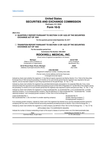Vorschaubild Rockwell Medical
 10-Q Quartalsbericht  
