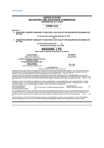 Vorschaubild BeOne Medicines 10-Q Quartalsbericht 2017 