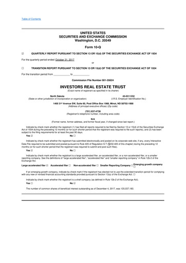 Thumbnail Centerspace 10-Q Quarterly Report FY2018 