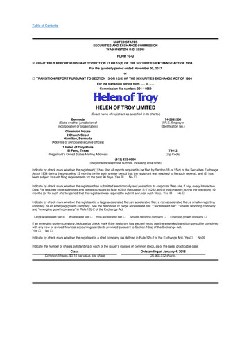 Thumbnail Helen of Troy 10-Q Quarterly Report FY2018 