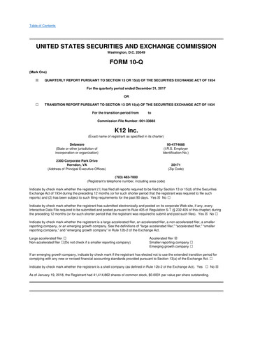 Miniature Stride (K12 Education)
 10-Q Rapport trimestriel 2018 