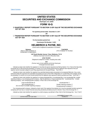 Thumbnail Helmerich & Payne

 10-Q Quarterly Report FY2018 