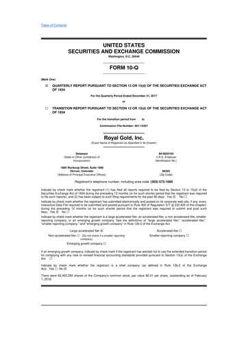 Thumbnail Royal Gold
 10-Q Quarterly Report FY2018 